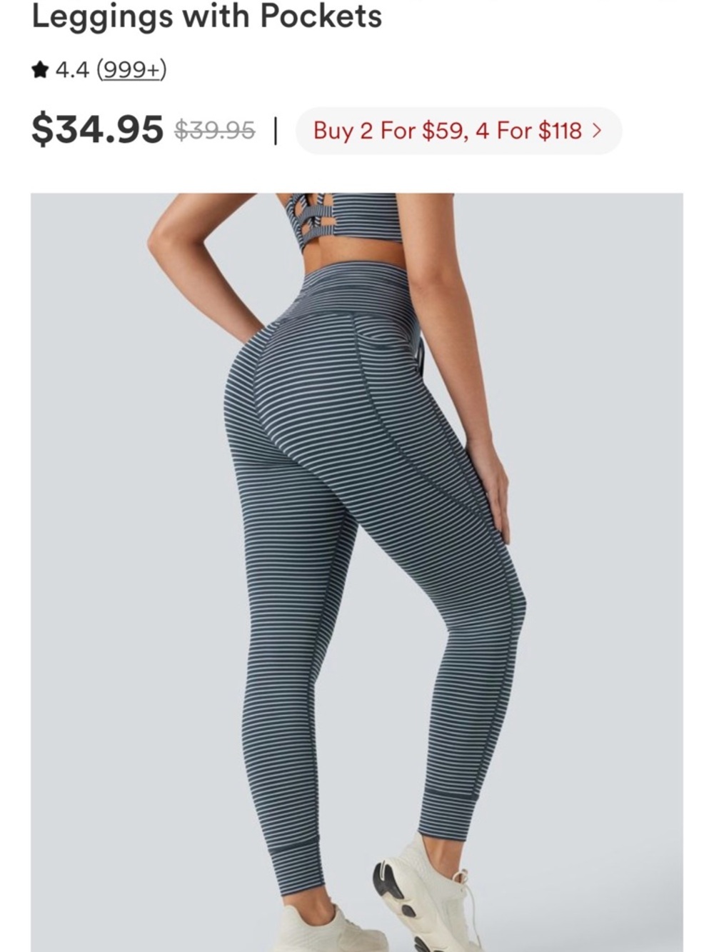 HALARA High-Waist Striped Drawstring Yoga Leggings w/ pockets NWT Sz Small 7/8 - Picture 2 of 9